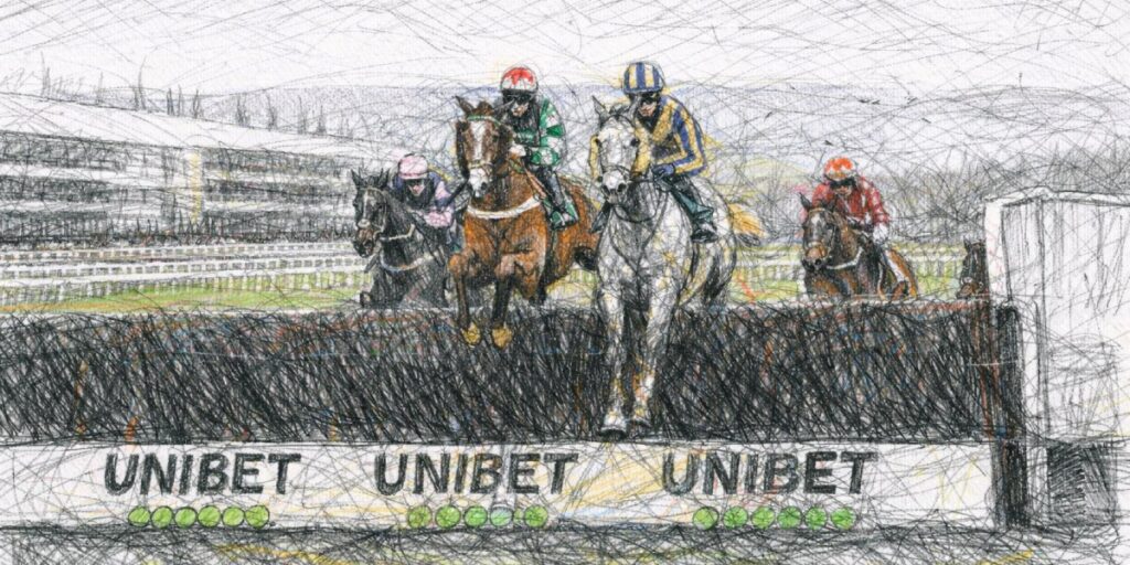 King Turgeon jumping a fence in the Grimthorpe Chase at Doncaster